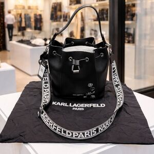Karl Lagerfeld Paris Adele Black Drawstring Crossbody/Shoulder Bucket Bag Purse